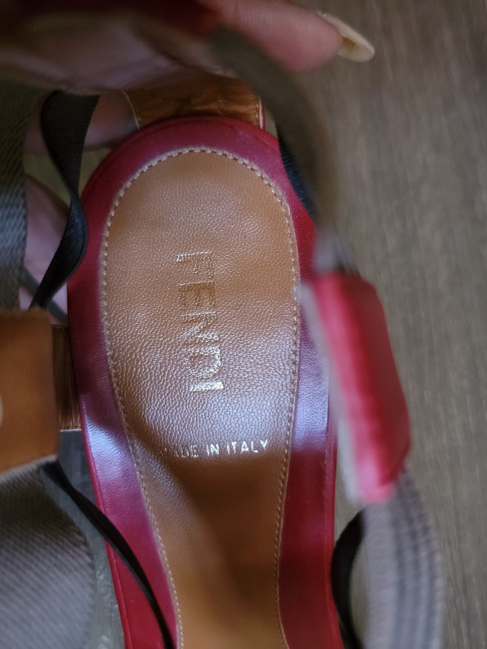 Fendi Red and Brown Leather Slingback Sandals